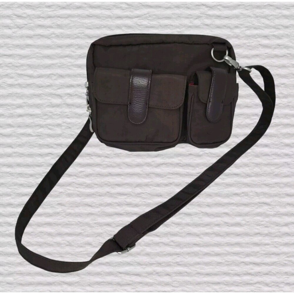 Baggallini Double Pocket Crossbody Brown Hip Bag Utility Travel Purse RFID Secur